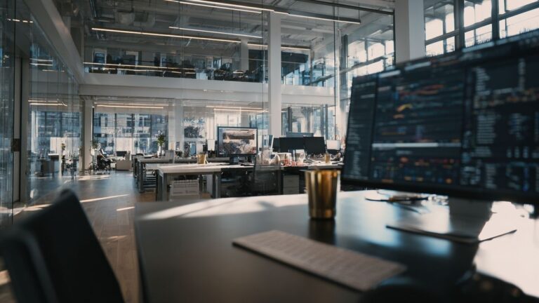 Digital tools in a sleek office showcasing the evolution of artificial intelligence benchmarking.