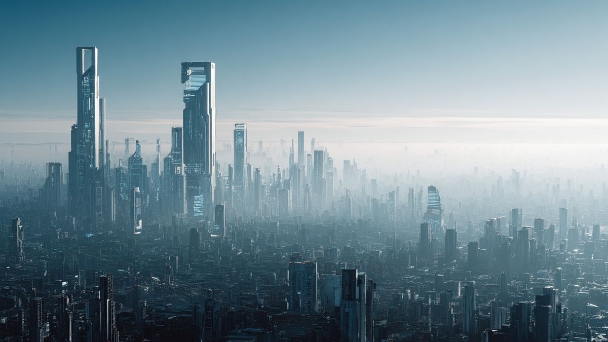 Image depicting a futuristic city skyline, symbolizing AI's effect on urban growth and Microsoft's involvement.