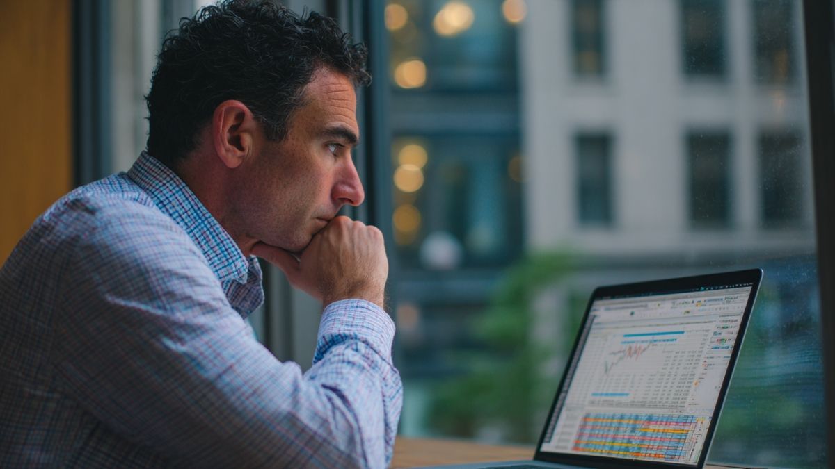 Analyst reviewing data on laptop for investment strategy adjustments